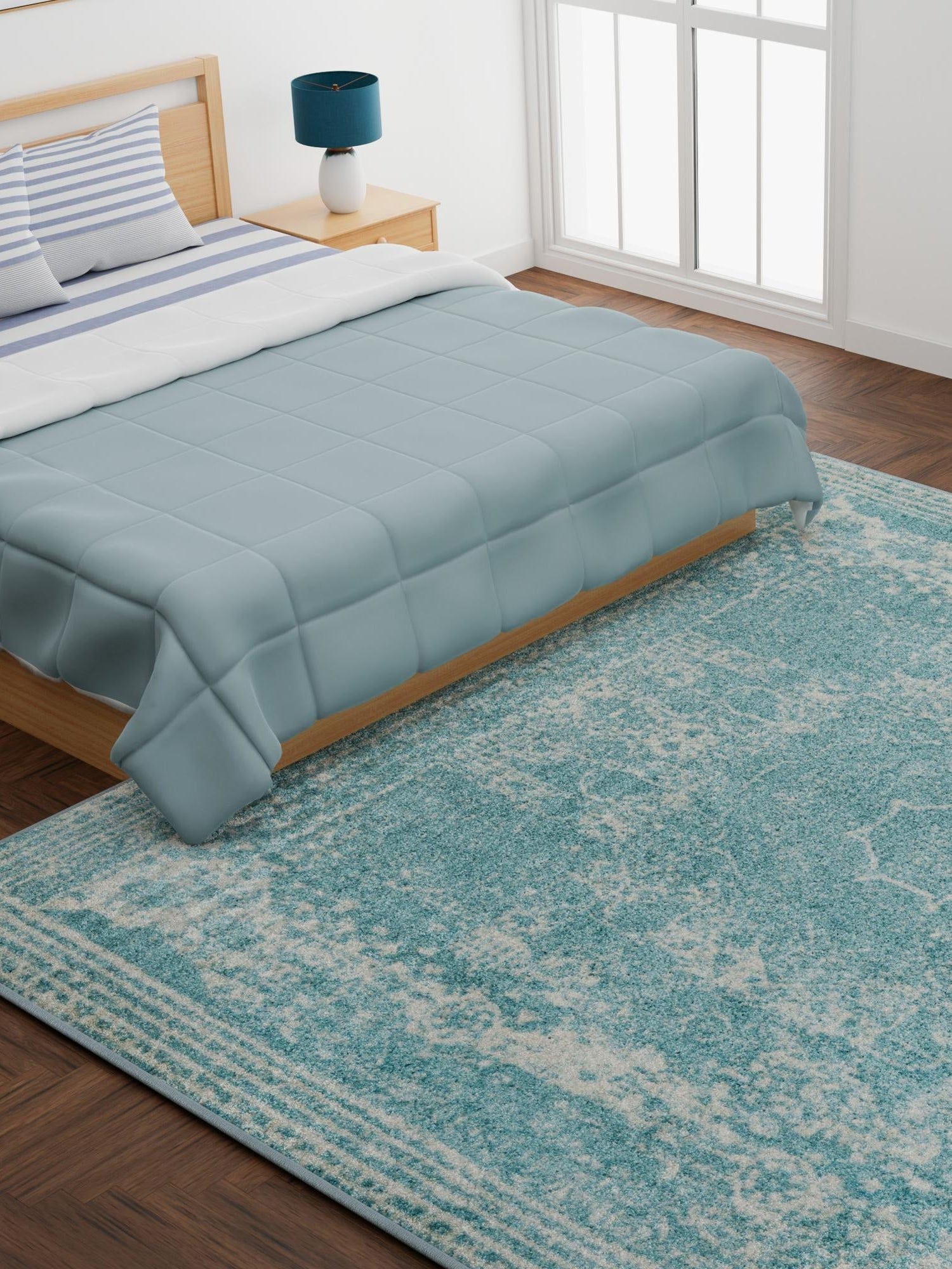 Aqua 7' 10 x 7' 10 Bromley Square Area Rug 100% Polypropylene With Cotton Backing Vintage Distressed Colorful Traditional Carpet for Living Dining Rooms Offices for Sale at Rug Engine