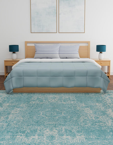 Aqua 7' 10 x 7' 10 Bromley Square Area Rug 100% Polypropylene With Cotton Backing Vintage Distressed Colorful Traditional Carpet for Living Dining Rooms Offices for Sale at Rug Engine