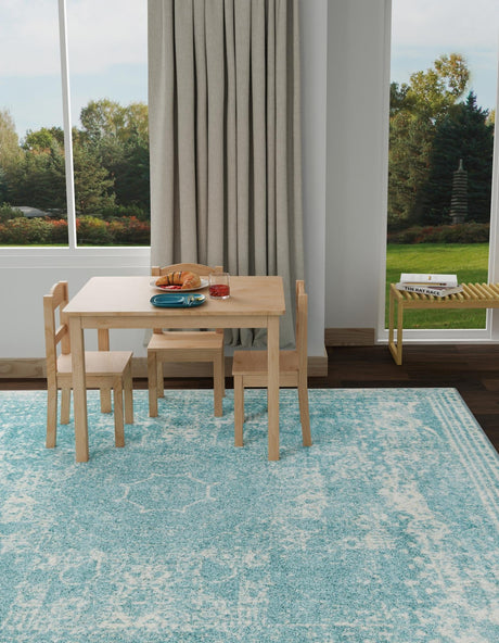 Aqua 10' x 10' Bromley Square Area Rug 100% Polypropylene With Cotton Backing Vintage Distressed Colorful Traditional Carpet for Living Dining Rooms Offices for Sale at Rug Engine
