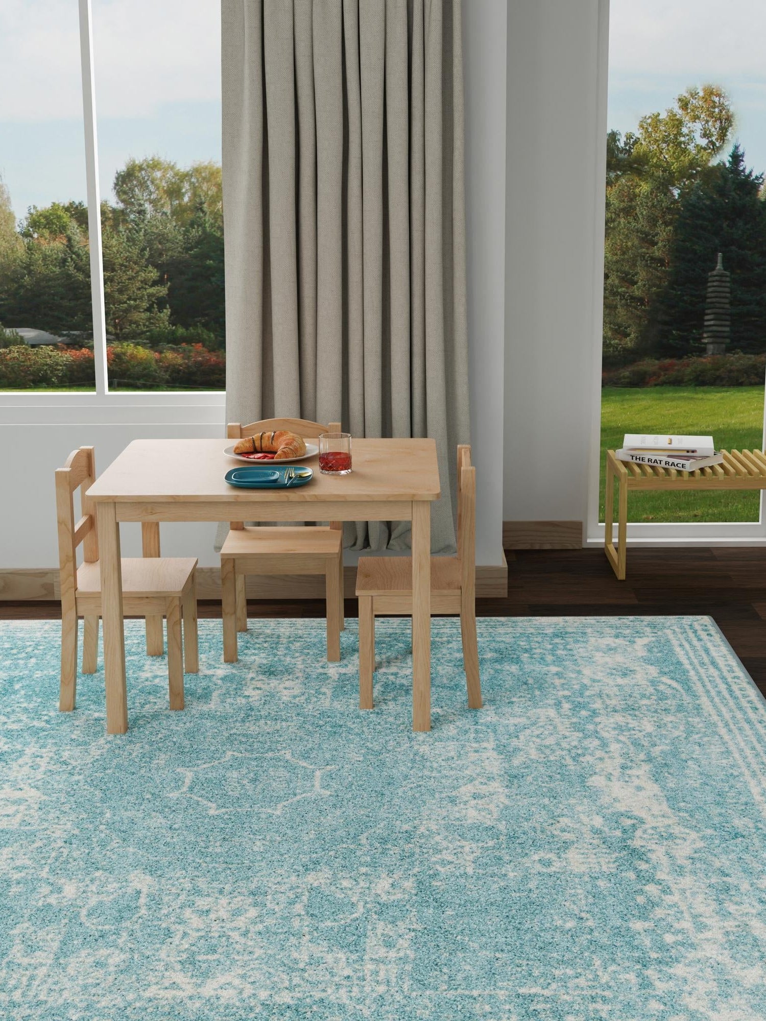 Aqua 7' 10 x 7' 10 Bromley Square Area Rug 100% Polypropylene With Cotton Backing Vintage Distressed Colorful Traditional Carpet for Living Dining Rooms Offices for Sale at Rug Engine