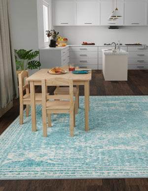 Aqua 10' x 10' Bromley Square Area Rug 100% Polypropylene With Cotton Backing Vintage Distressed Colorful Traditional Carpet for Living Dining Rooms Offices for Sale at Rug Engine