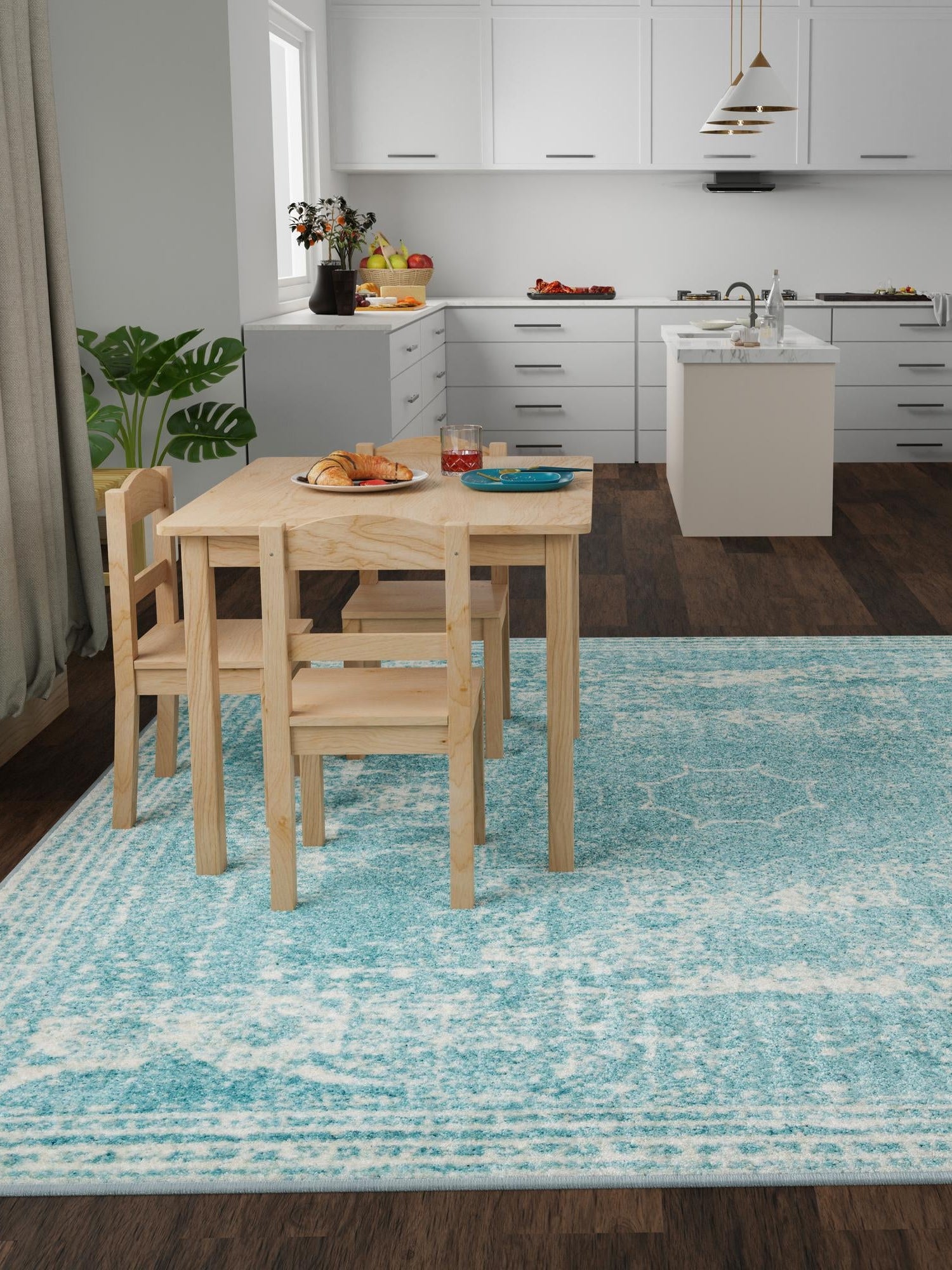 Aqua 7' 10 x 7' 10 Bromley Square Area Rug 100% Polypropylene With Cotton Backing Vintage Distressed Colorful Traditional Carpet for Living Dining Rooms Offices for Sale at Rug Engine