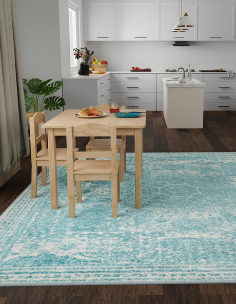 Aqua 7' 10 x 7' 10 Bromley Square Area Rug 100% Polypropylene With Cotton Backing Vintage Distressed Colorful Traditional Carpet for Living Dining Rooms Offices for Sale at Rug Engine