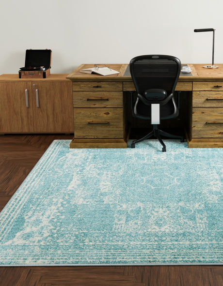 Aqua 10' x 10' Bromley Square Area Rug 100% Polypropylene With Cotton Backing Vintage Distressed Colorful Traditional Carpet for Living Dining Rooms Offices for Sale at Rug Engine