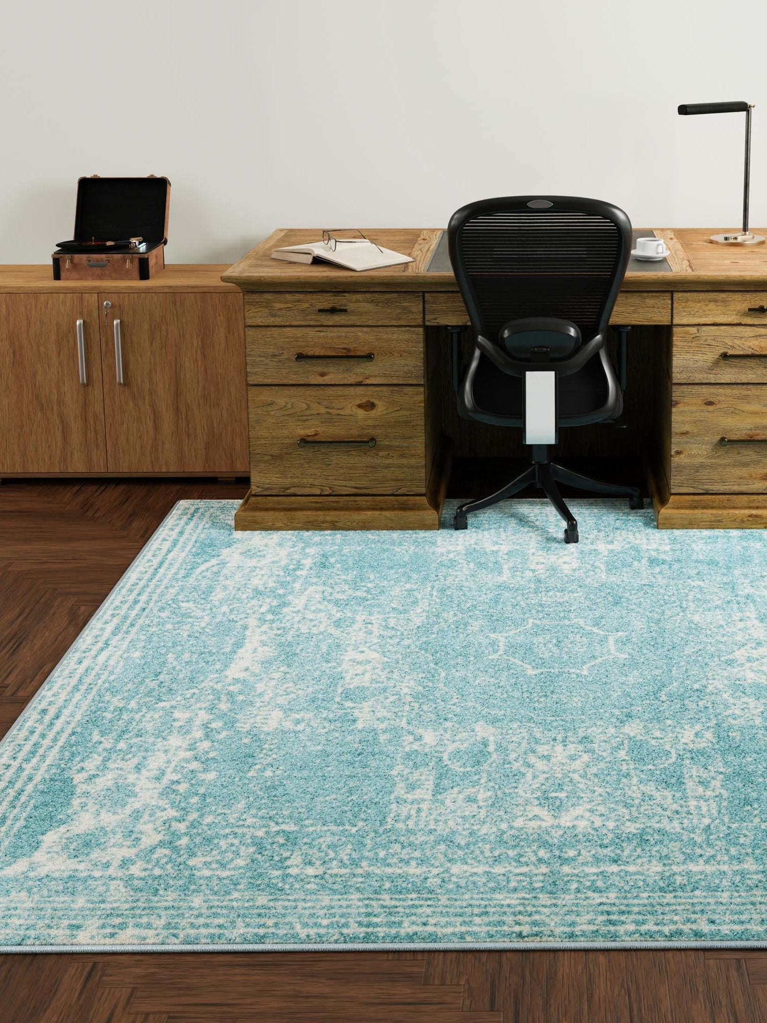 Aqua 7' 10 x 7' 10 Bromley Square Area Rug 100% Polypropylene With Cotton Backing Vintage Distressed Colorful Traditional Carpet for Living Dining Rooms Offices for Sale at Rug Engine