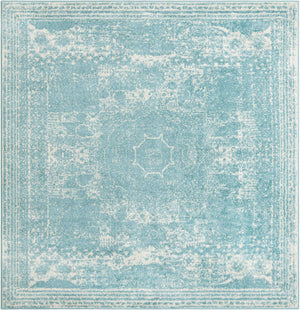 Aqua 7' 10 x 7' 10 Bromley Square Area Rug 100% Polypropylene With Cotton Backing Vintage Distressed Colorful Traditional Carpet for Living Dining Rooms Offices for Sale at Rug Engine