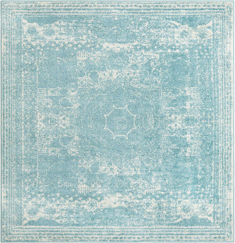 Aqua 7' 10 x 7' 10 Bromley Square Area Rug 100% Polypropylene With Cotton Backing Vintage Distressed Colorful Traditional Carpet for Living Dining Rooms Offices for Sale at Rug Engine
