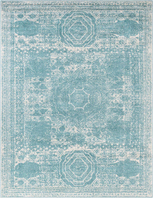 Aqua 7' 10 x 10' Bromley Rectangle Area Rug 100% Polypropylene With Cotton Backing Vintage Distressed Colorful Traditional Carpet for Living Dining Rooms Offices for Sale at Rug Engine