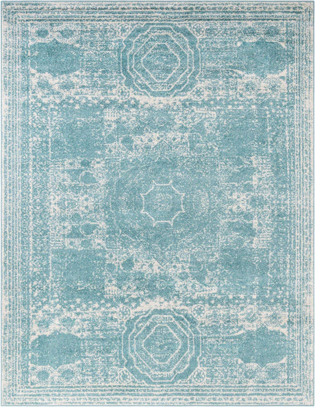 Aqua 7' 10 x 10' Bromley Rectangle Area Rug 100% Polypropylene With Cotton Backing Vintage Distressed Colorful Traditional Carpet for Living Dining Rooms Offices for Sale at Rug Engine