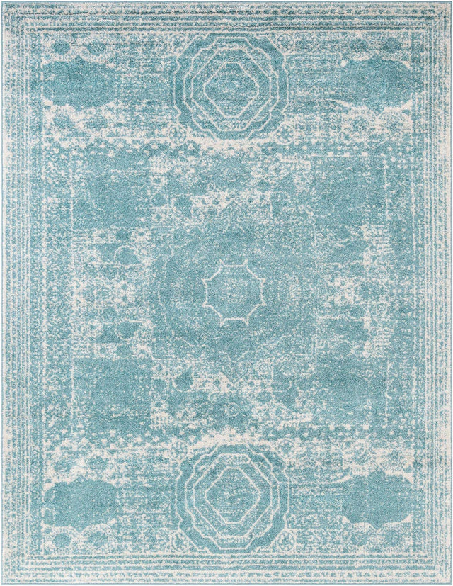 Aqua 7' 10 x 10' Bromley Rectangle Area Rug 100% Polypropylene With Cotton Backing Vintage Distressed Colorful Traditional Carpet for Living Dining Rooms Offices for Sale at Rug Engine