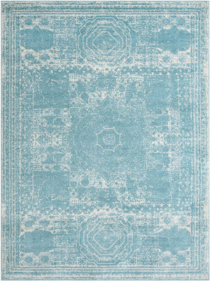 Aqua 9' x 12' Bromley Rectangle Area Rug 100% Polypropylene With Cotton Backing Vintage Distressed Colorful Traditional Carpet for Living Dining Rooms Offices for Sale at Rug Engine
