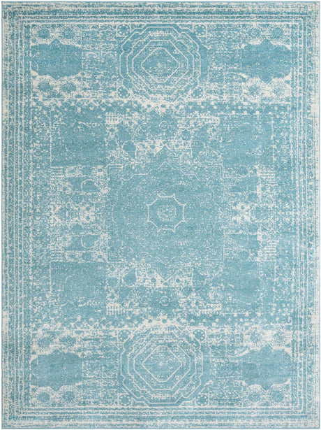 Aqua 9' x 12' Bromley Rectangle Area Rug 100% Polypropylene With Cotton Backing Vintage Distressed Colorful Traditional Carpet for Living Dining Rooms Offices for Sale at Rug Engine