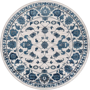 White Blue 10' x 10' Boston Round Area Rug 55% Polypropylene & 45% Polyester Easy Clean Traditional Classical Carpet for Contemporary Living Dining Room Office Space for Sale at Rug Engine