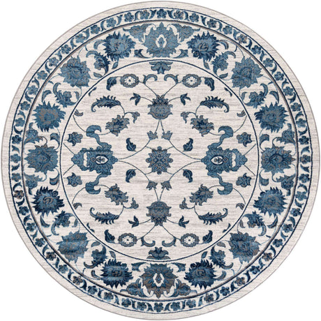 White Blue 10' x 10' Boston Round Area Rug 55% Polypropylene & 45% Polyester Easy Clean Traditional Classical Carpet for Contemporary Living Dining Room Office Space for Sale at Rug Engine
