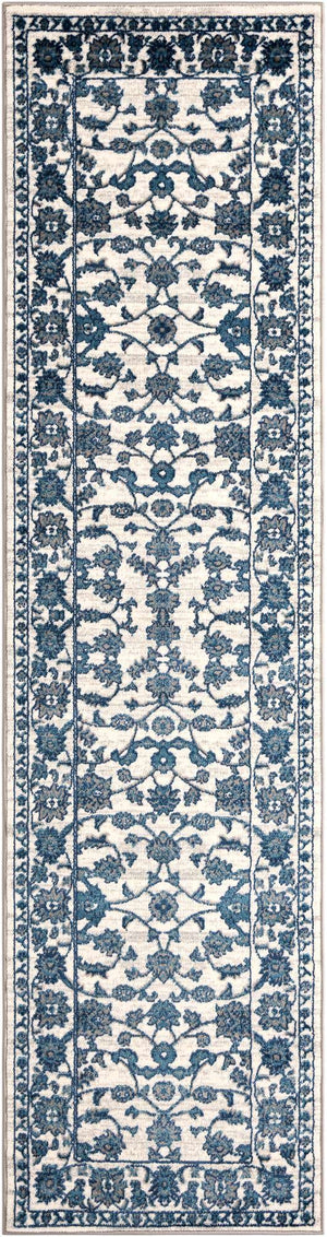 White Blue 2' 7 x 10' Boston Runner Area Rug 55% Polypropylene & 45% Polyester Easy Clean Traditional Classical Carpet for Contemporary Living Dining Room Office Space for Sale at Rug Engine