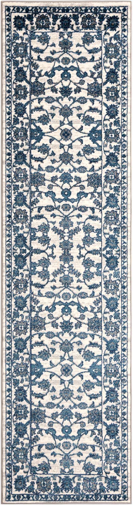White Blue 2' 7 x 10' Boston Runner Area Rug 55% Polypropylene & 45% Polyester Easy Clean Traditional Classical Carpet for Contemporary Living Dining Room Office Space for Sale at Rug Engine