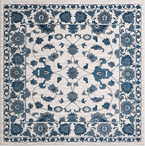 White Blue 10' x 10' Boston Square Area Rug 55% Polypropylene & 45% Polyester Easy Clean Traditional Classical Carpet for Contemporary Living Dining Room Office Space for Sale at Rug Engine