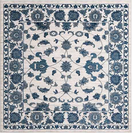 White Blue 10' x 10' Boston Square Area Rug 55% Polypropylene & 45% Polyester Easy Clean Traditional Classical Carpet for Contemporary Living Dining Room Office Space for Sale at Rug Engine