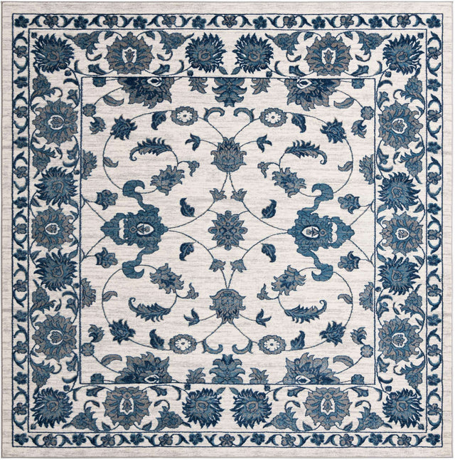 White Blue 10' x 10' Boston Square Area Rug 55% Polypropylene & 45% Polyester Easy Clean Traditional Classical Carpet for Contemporary Living Dining Room Office Space for Sale at Rug Engine