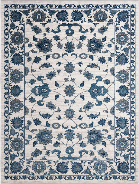 White Blue 10' x 13' 1 Boston Rectangle Area Rug 55% Polypropylene & 45% Polyester Easy Clean Traditional Classical Carpet for Contemporary Living Dining Room Office Space for Sale at Rug Engine