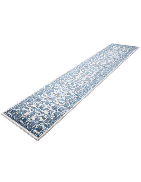 White Blue 2' 7 x 12' Boston Runner Area Rug 55% Polypropylene & 45% Polyester Easy Clean Traditional Classical Carpet for Contemporary Living Dining Room Office Space for Sale at Rug Engine