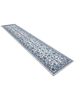 White Blue 2' 7 x 12' Boston Runner Area Rug 55% Polypropylene & 45% Polyester Easy Clean Traditional Classical Carpet for Contemporary Living Dining Room Office Space for Sale at Rug Engine