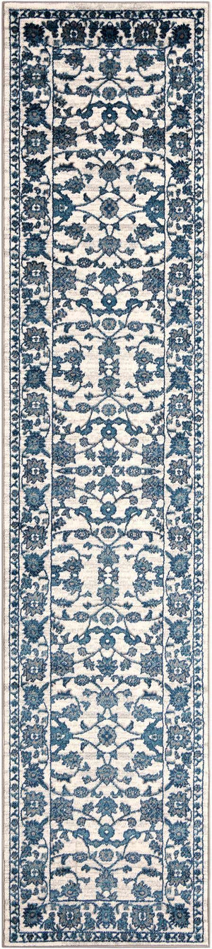 White Blue 2' 7 x 12' Boston Runner Area Rug 55% Polypropylene & 45% Polyester Easy Clean Traditional Classical Carpet for Contemporary Living Dining Room Office Space for Sale at Rug Engine
