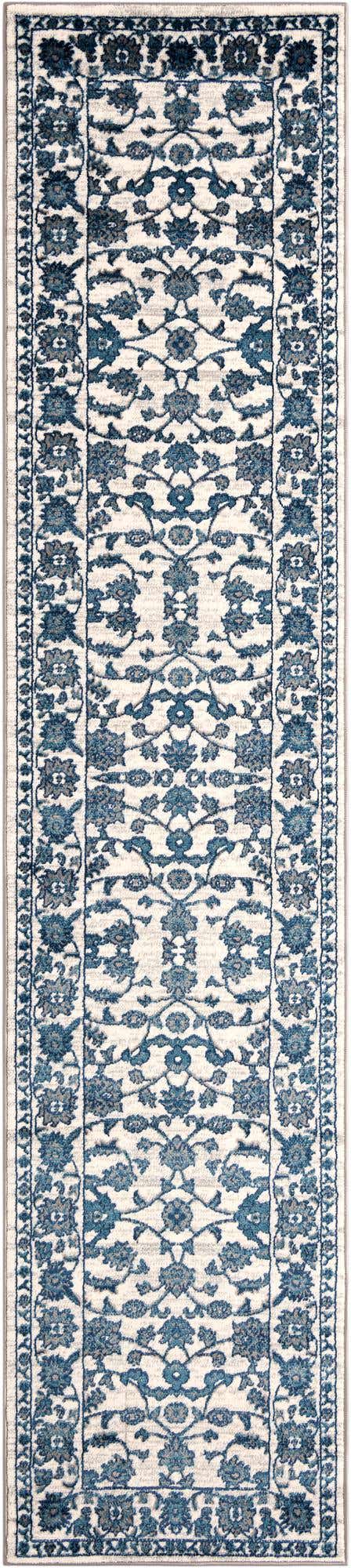 White Blue 2' 7 x 12' Boston Runner Area Rug 55% Polypropylene & 45% Polyester Easy Clean Traditional Classical Carpet for Contemporary Living Dining Room Office Space for Sale at Rug Engine