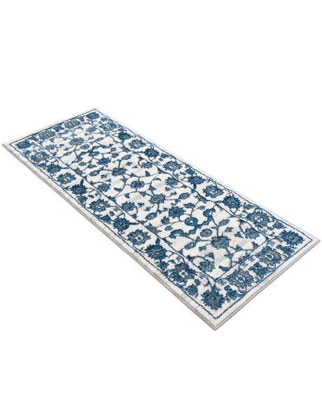 White Blue 2' x 5' 3 Boston Runner Area Rug 55% Polypropylene & 45% Polyester Easy Clean Traditional Classical Carpet for Contemporary Living Dining Room Office Space for Sale at Rug Engine