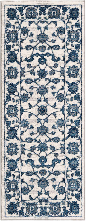 White Blue 2' x 5' 3 Boston Runner Area Rug 55% Polypropylene & 45% Polyester Easy Clean Traditional Classical Carpet for Contemporary Living Dining Room Office Space for Sale at Rug Engine