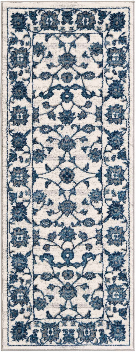 White Blue 2' x 5' 3 Boston Runner Area Rug 55% Polypropylene & 45% Polyester Easy Clean Traditional Classical Carpet for Contemporary Living Dining Room Office Space for Sale at Rug Engine