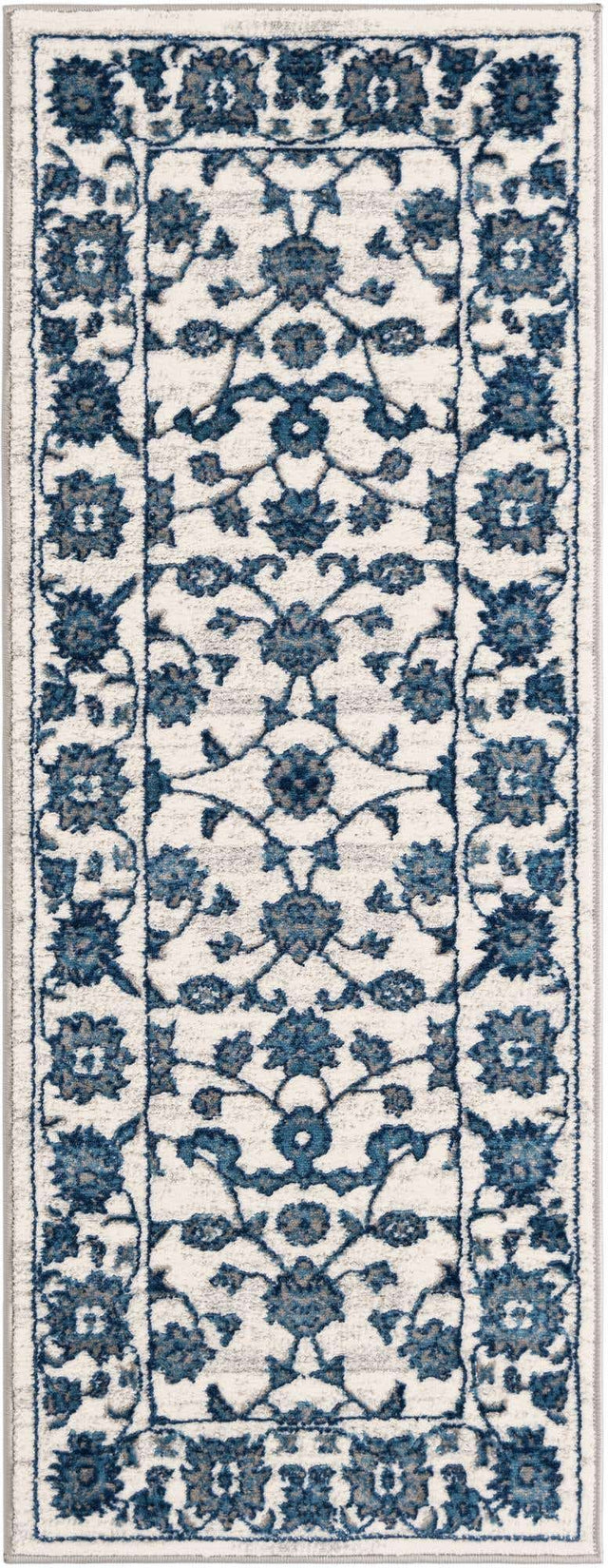White Blue 2' x 5' 3 Boston Runner Area Rug 55% Polypropylene & 45% Polyester Easy Clean Traditional Classical Carpet for Contemporary Living Dining Room Office Space for Sale at Rug Engine