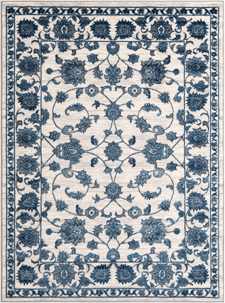 White Blue 5' 3 x 7' 1 Boston Rectangle Area Rug 55% Polypropylene & 45% Polyester Easy Clean Traditional Classical Carpet for Contemporary Living Dining Room Office Space for Sale at Rug Engine