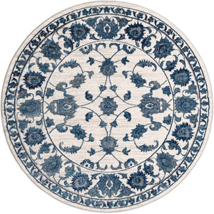 White Blue 6' 1 x 6' 1 Boston Round Area Rug 55% Polypropylene & 45% Polyester Easy Clean Traditional Classical Carpet for Contemporary Living Dining Room Office Space for Sale at Rug Engine