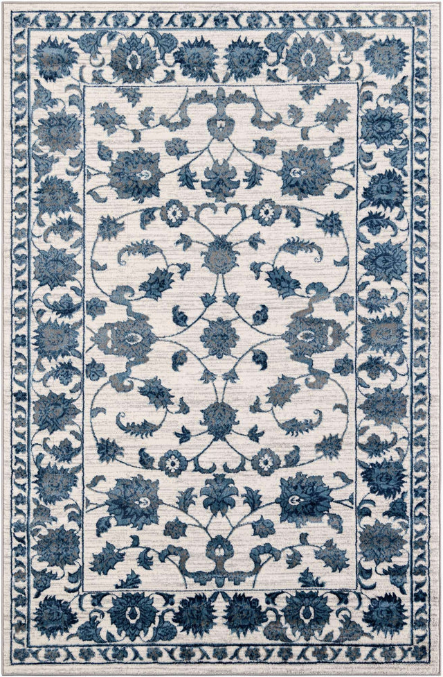 White Blue 6' 1 x 9' Boston Rectangle Area Rug 55% Polypropylene & 45% Polyester Easy Clean Traditional Classical Carpet for Contemporary Living Dining Room Office Space for Sale at Rug Engine