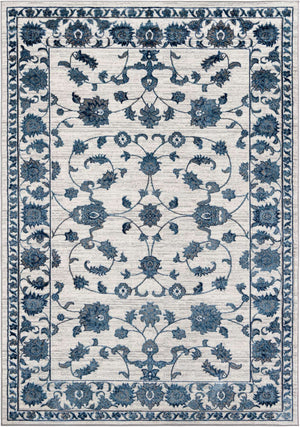 White Blue 7' 1 x 10' Boston Rectangle Area Rug 55% Polypropylene & 45% Polyester Easy Clean Traditional Classical Carpet for Contemporary Living Dining Room Office Space for Sale at Rug Engine