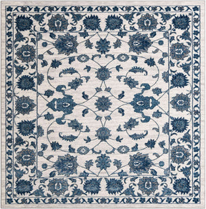 White Blue 7' 10 x 7' 10 Boston Square Area Rug 55% Polypropylene & 45% Polyester Easy Clean Traditional Classical Carpet for Contemporary Living Dining Room Office Space for Sale at Rug Engine