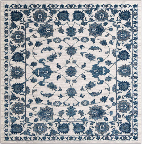 White Blue 7' 10 x 7' 10 Boston Square Area Rug 55% Polypropylene & 45% Polyester Easy Clean Traditional Classical Carpet for Contemporary Living Dining Room Office Space for Sale at Rug Engine