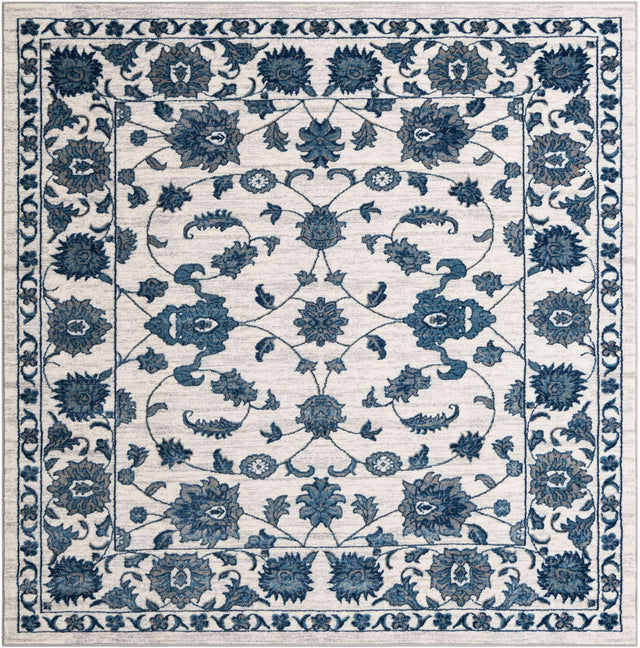 White Blue 7' 10 x 7' 10 Boston Square Area Rug 55% Polypropylene & 45% Polyester Easy Clean Traditional Classical Carpet for Contemporary Living Dining Room Office Space for Sale at Rug Engine
