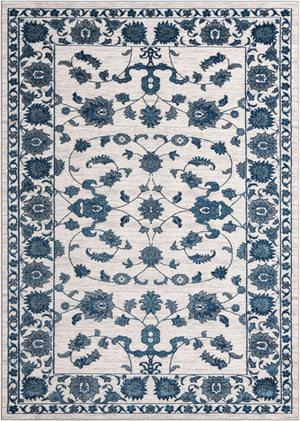 White Blue 7' 10 x 11' Boston Rectangle Area Rug 55% Polypropylene & 45% Polyester Easy Clean Traditional Classical Carpet for Contemporary Living Dining Room Office Space for Sale at Rug Engine