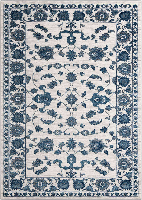 White Blue 7' 10 x 11' Boston Rectangle Area Rug 55% Polypropylene & 45% Polyester Easy Clean Traditional Classical Carpet for Contemporary Living Dining Room Office Space for Sale at Rug Engine