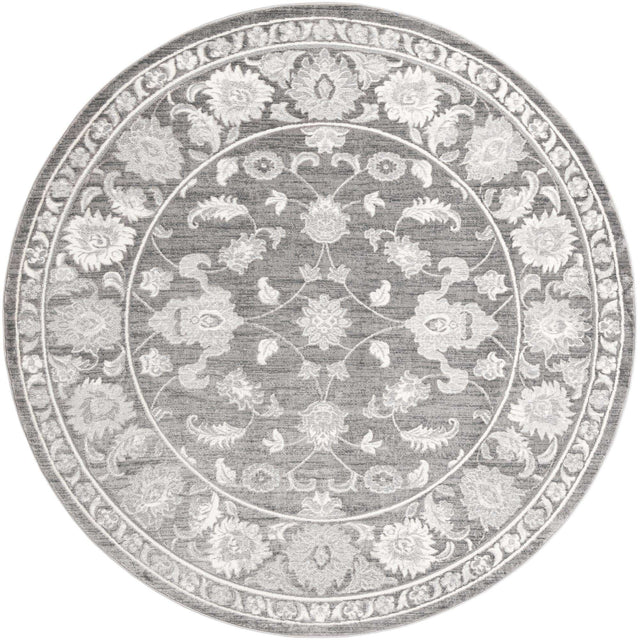 Gray 10' x 10' Boston Round Area Rug 55% Polypropylene & 45% Polyester Easy Clean Traditional Classical Carpet for Contemporary Living Dining Room Office Space for Sale at Rug Engine