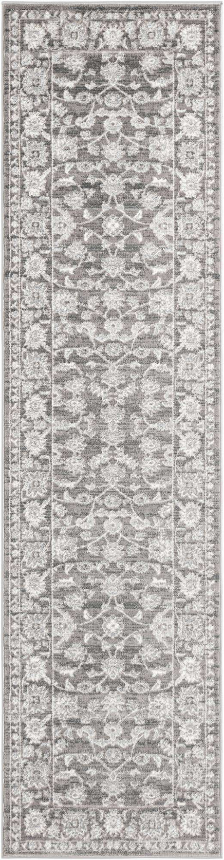 Gray 2' 7 x 10' Boston Runner Area Rug 55% Polypropylene & 45% Polyester Easy Clean Traditional Classical Carpet for Contemporary Living Dining Room Office Space for Sale at Rug Engine