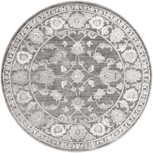 Gray 6' 1 x 6' 1 Boston Round Area Rug 55% Polypropylene & 45% Polyester Easy Clean Traditional Classical Carpet for Contemporary Living Dining Room Office Space for Sale at Rug Engine
