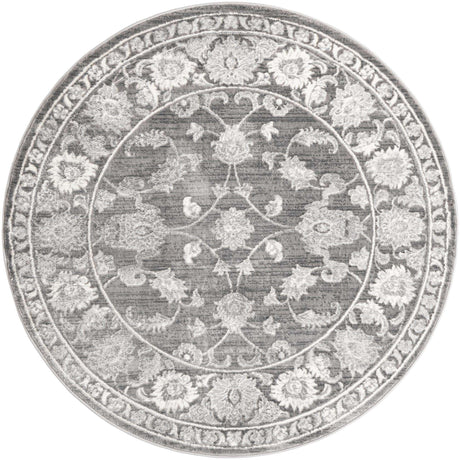 Gray 6' 1 x 6' 1 Boston Round Area Rug 55% Polypropylene & 45% Polyester Easy Clean Traditional Classical Carpet for Contemporary Living Dining Room Office Space for Sale at Rug Engine