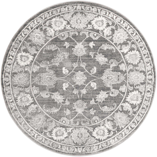 Gray 6' 1 x 6' 1 Boston Round Area Rug 55% Polypropylene & 45% Polyester Easy Clean Traditional Classical Carpet for Contemporary Living Dining Room Office Space for Sale at Rug Engine