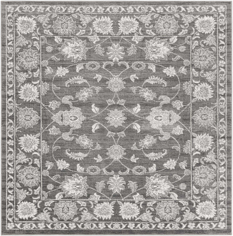 Gray 7' 10 x 7' 10 Boston Square Area Rug 55% Polypropylene & 45% Polyester Easy Clean Traditional Classical Carpet for Contemporary Living Dining Room Office Space for Sale at Rug Engine