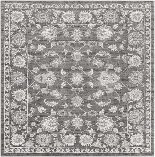 Gray 7' 10 x 7' 10 Boston Square Area Rug 55% Polypropylene & 45% Polyester Easy Clean Traditional Classical Carpet for Contemporary Living Dining Room Office Space for Sale at Rug Engine