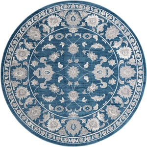 Blue 10' x 10' Boston Round Area Rug 55% Polypropylene & 45% Polyester Easy Clean Traditional Classical Carpet for Contemporary Living Dining Room Office Space for Sale at Rug Engine