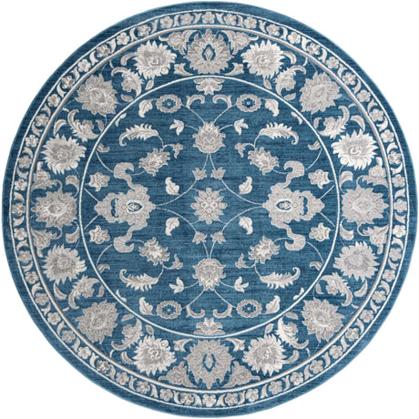 Blue 10' x 10' Boston Round Area Rug 55% Polypropylene & 45% Polyester Easy Clean Traditional Classical Carpet for Contemporary Living Dining Room Office Space for Sale at Rug Engine